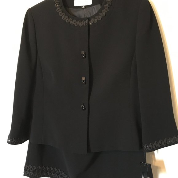 NWT!  Gorgeous TAHARI ASL Black 3/4" Sleeve Embroidered Dress Skirt Suit 14 - Picture 1 of 9
